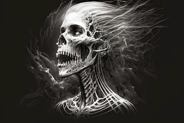 Imagen blanca del esqueleto de fantasma de terror femenino con ai generativo de boca