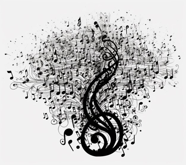 una imagen en blanco y negro de un agudo con notas musicales generativas ai