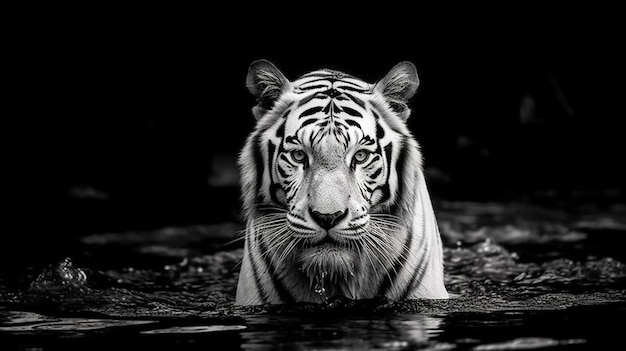 Imagen en blanco y negro de un ai generativo de tigre blanco.