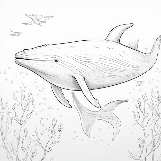 Foto imagen en blanco y negro de una ballena azul