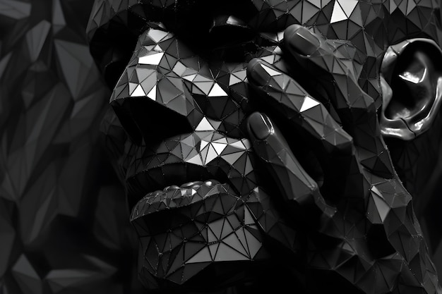 Una imagen en blanco y negro de una cara hecha de triángulos.