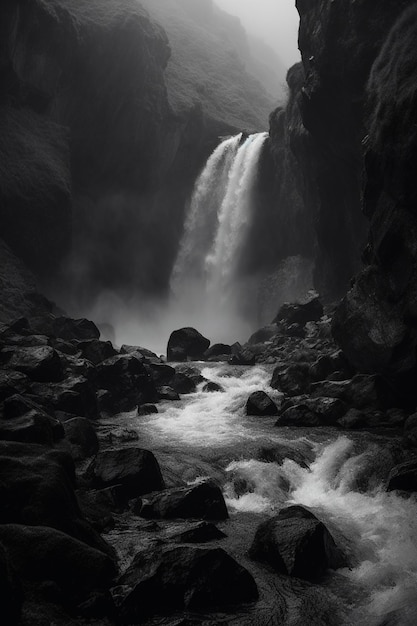 Una imagen en blanco y negro de una cascada con la palabra cascada.