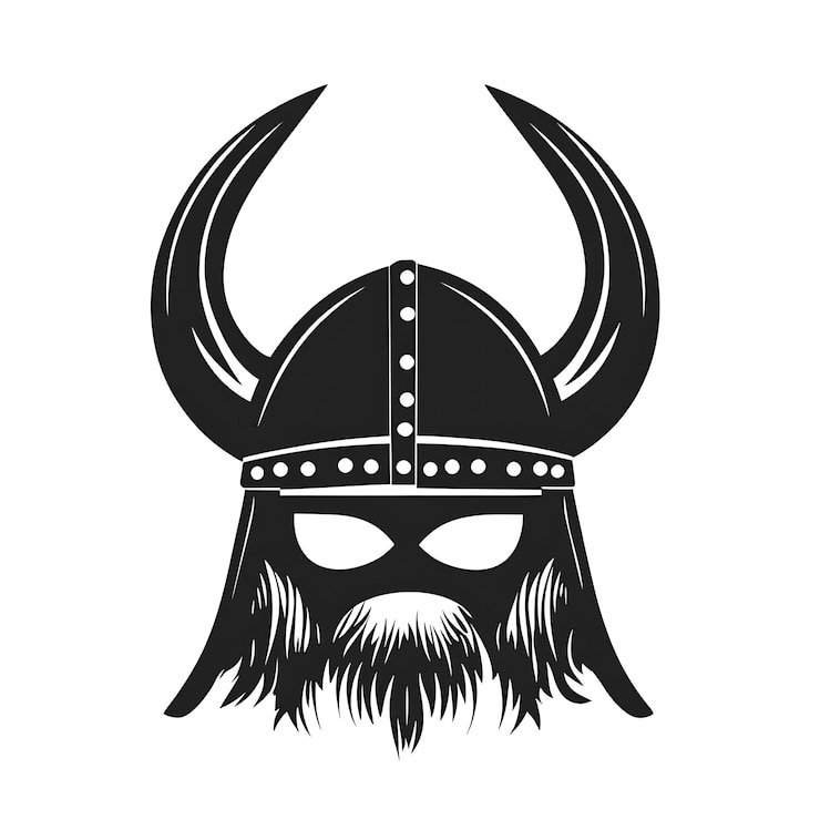 Foto una imagen en blanco y negro de un casco vikingo con una barba
