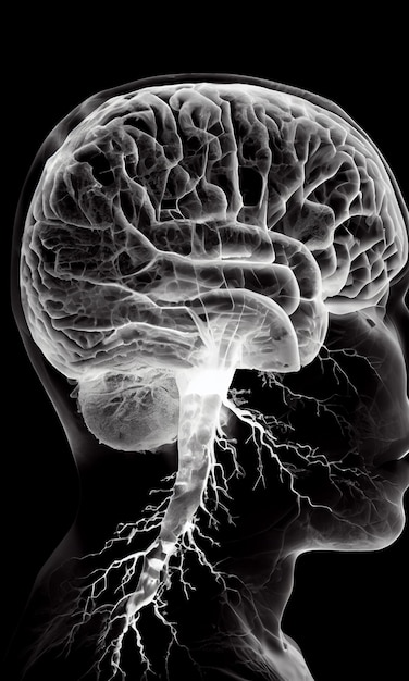 Una imagen en blanco y negro de un cerebro humano con el cerebro resaltado.