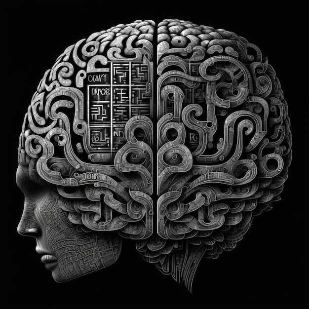 Una imagen en blanco y negro de un cerebro humano con las palabras "im" en el lado izquierdo.