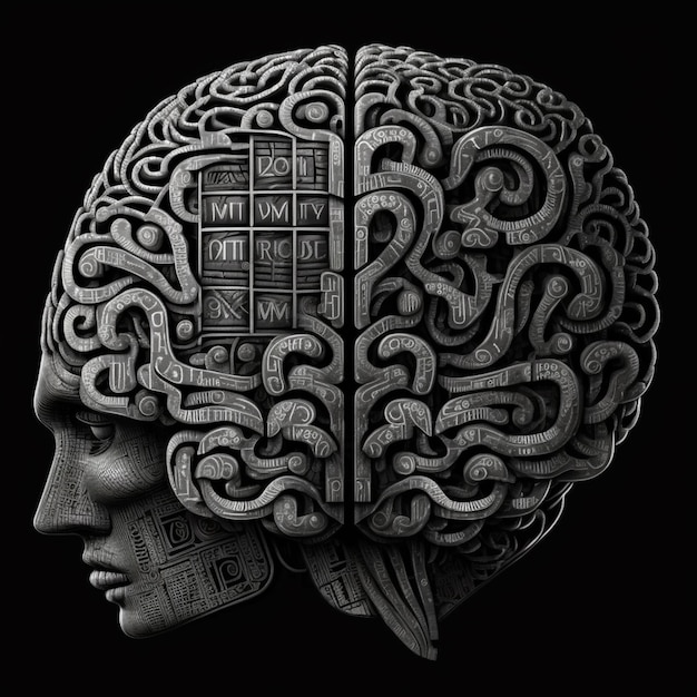 Una imagen en blanco y negro de un cerebro con las palabras "nuevo" en el lado izquierdo.