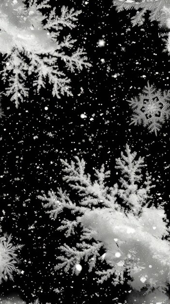 Imagen en blanco y negro de copos de nieve cayendo sobre un fondo azul oscuro