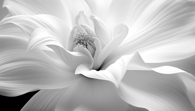 Imagen en blanco y negro de los delicados pétalos de una flor de Lilly contra un fondo blanco hermoso diseño de naturaleza suave