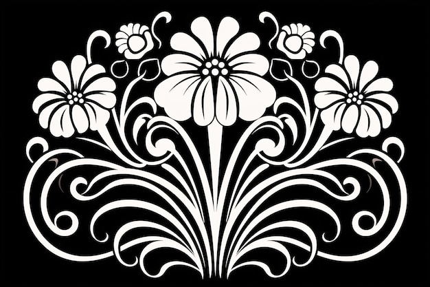 una imagen en blanco y negro de un diseño con un diseño floral.