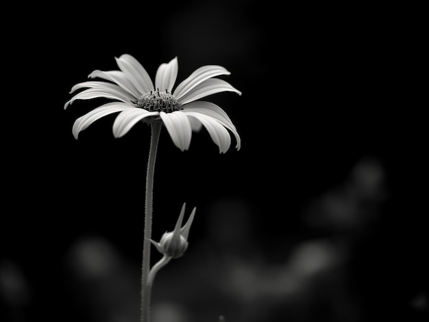 Una imagen en blanco y negro de una flor con un fondo negro.
