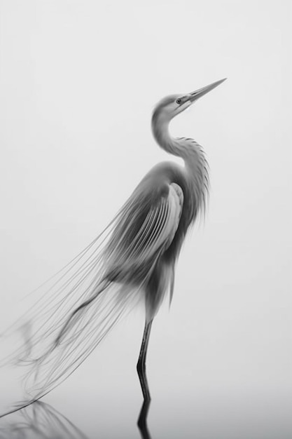 Una imagen en blanco y negro de una garza con un fondo blanco.