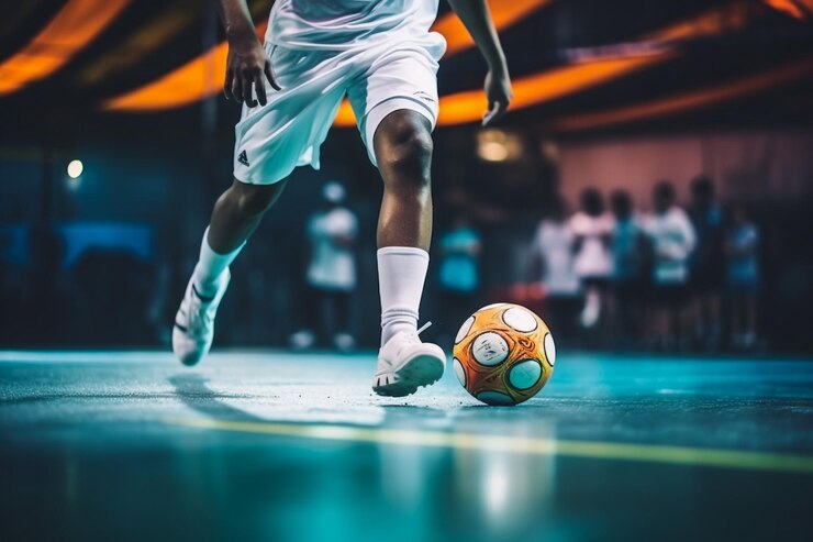 imagen en blanco y negro del jugador de fútbol disparar la pelota en la academia de fútbol de césped artificial