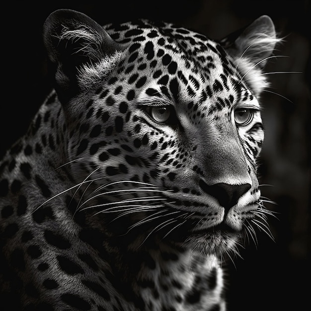 Una imagen en blanco y negro de un leopardo con un patrón en blanco y negro.