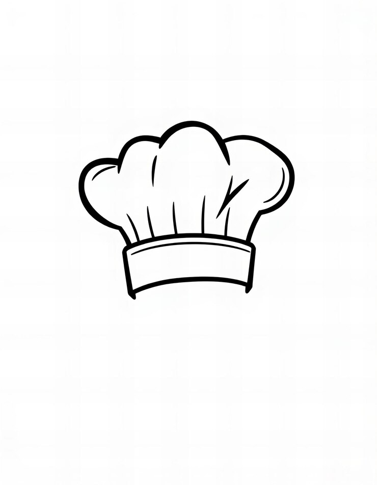 Imagen en blanco y negro logotipo de los chefs sombrero estilo de arte de línea simple contorno en negrita sin detalles de fondo