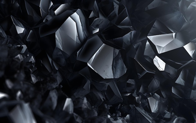 Una imagen en blanco y negro de un montón de cristales negros.
