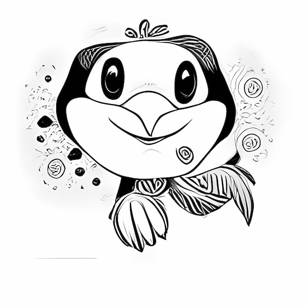 Foto imagen en blanco y negro de la página de colorear para niños pingüino lindo