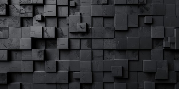 Una imagen en blanco y negro de una pared hecha de cuadrados negros de fondo