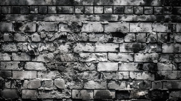 Una imagen en blanco y negro de una pared de ladrillos con un agujero