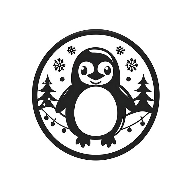 Foto una imagen en blanco y negro de un pingüino con copos de nieve alrededor de su cuello