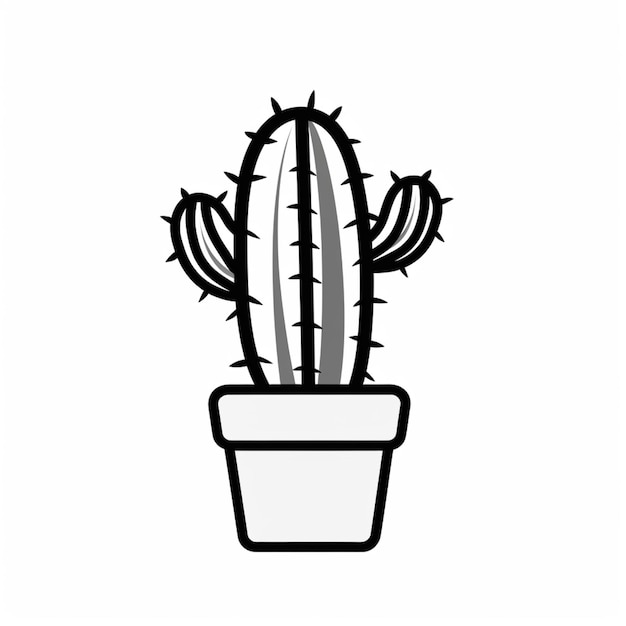 una imagen en blanco y negro de una planta de cactus en una olla generativa ai