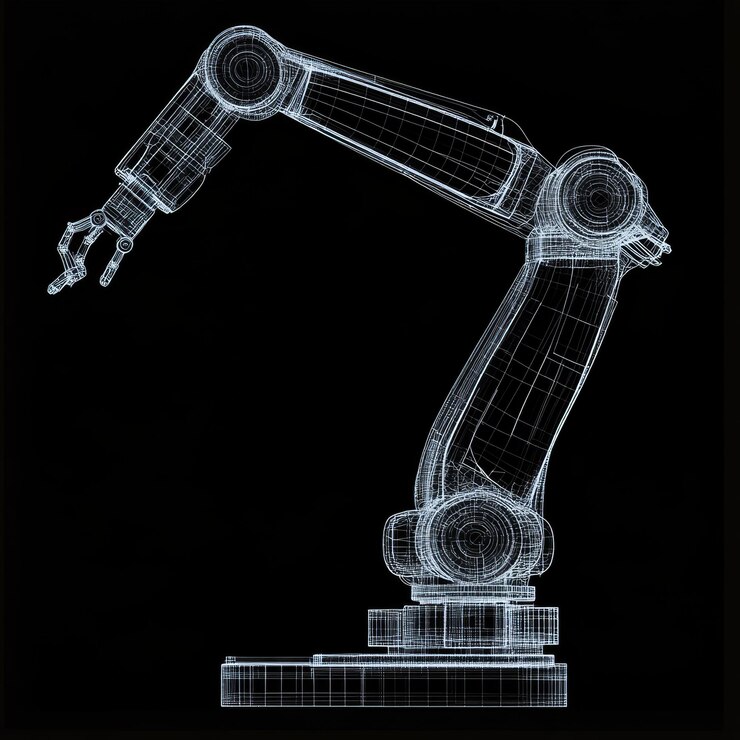 una imagen en blanco y negro de un robot hecha por un robot