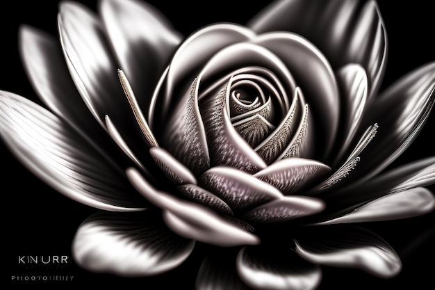 Una imagen en blanco y negro de una rosa con un diamante en el centro.