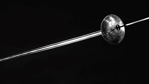 Foto imagen en blanco y negro de una sola espada de esgrima con una guardia de metal brillante y una hoja larga y delgada