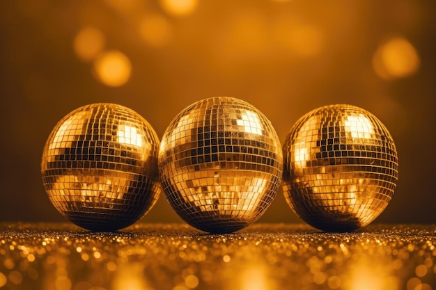 Imagen de bolas de discoteca en oro sobre fondo dorado IA generativa