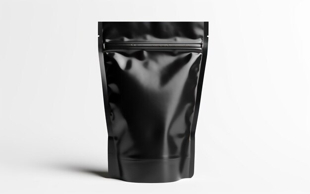 Una imagen de una bolsa de embalaje negra vacía preparada para la marca