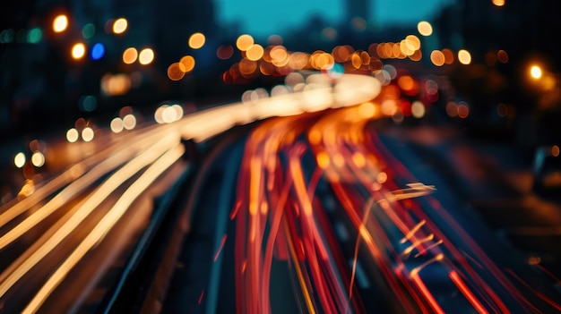 Una imagen borrosa de una calle de la ciudad con coches y luces ai