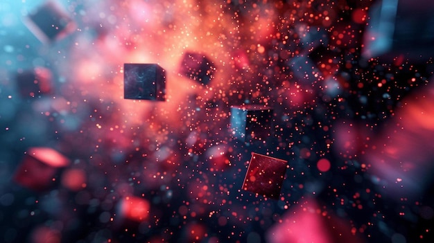 una imagen borrosa de un cubo rojo y negro