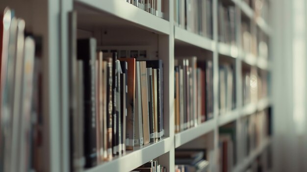 Imagen borrosa de una estantería de madera blanca llena de libros en un entorno doméstico del Reino Unido IA generativa