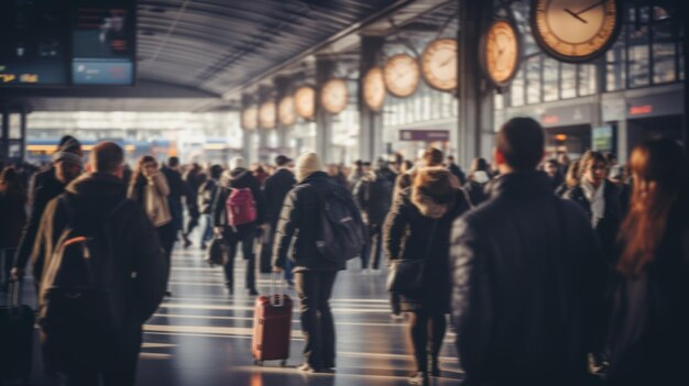 Imagen borrosa de gente esperando el tren en la estación