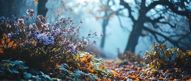 una imagen de un bosque con muchas flores