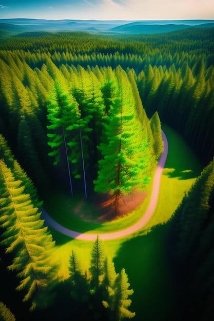 Una imagen de un bosque con el sol brillando sobre él.