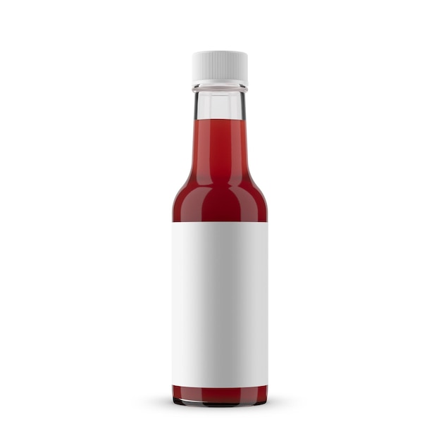 Una imagen de una botella de salsa roja aislada sobre un fondo blanco