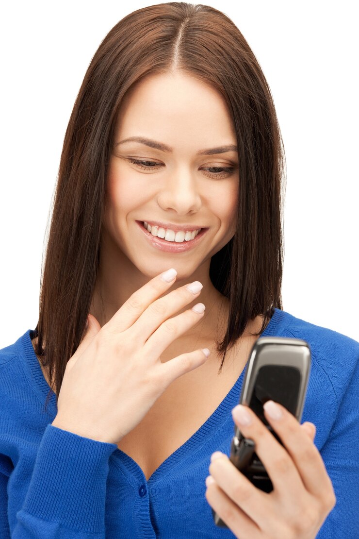Foto imagen brillante de mujer con teléfono celular