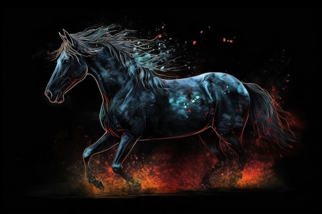 Imagen de un caballo corriendo con gracia Ilustración de animales salvajes IA generativa