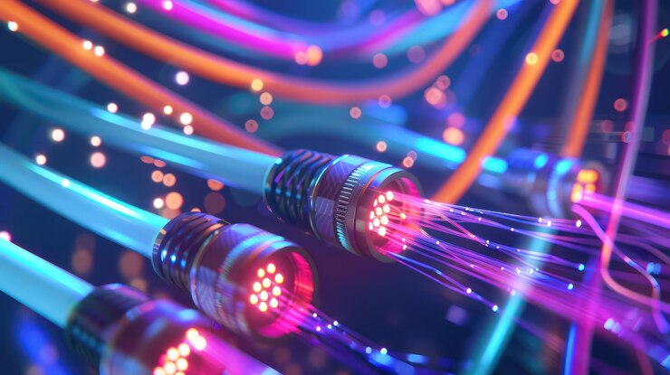 Foto imagen de un cable de fibra óptica para conexiones de transferencia de datos en el mundo digital