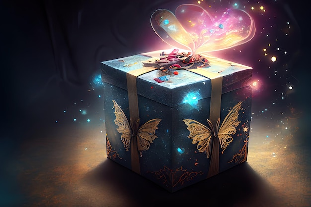 Imagen de caja de regalo mágica técnica mixta Generative Ai