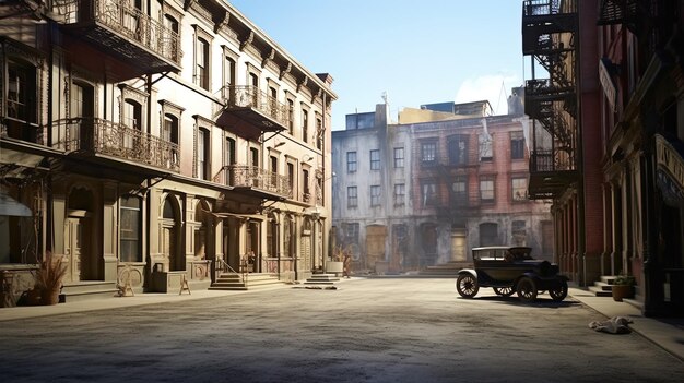 una imagen de una calle con un coche y un edificio en el fondo