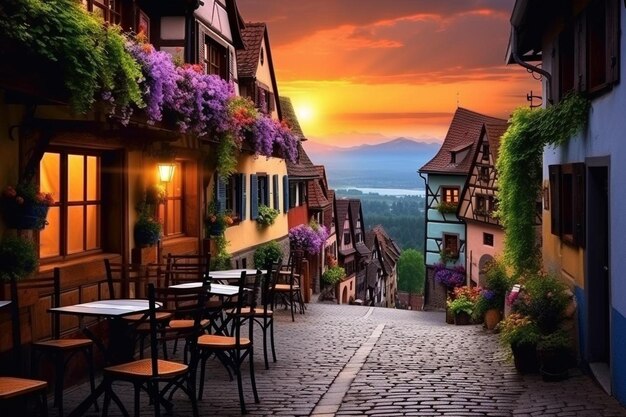 Foto una imagen de una calle con una vista de la montaña en el fondo