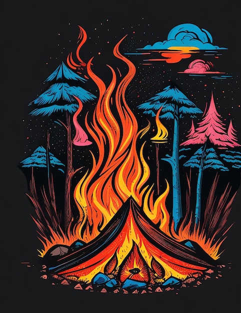 Foto imagen de campamento colorida ai para el diseño de camisetas