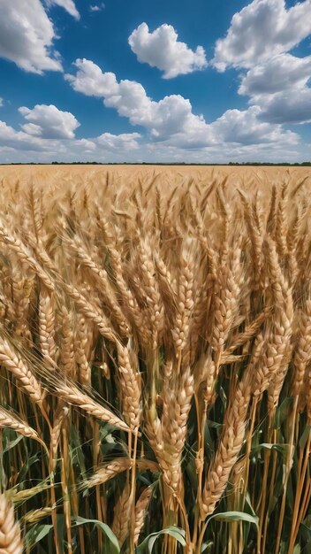 Imagen de un campo de trigo con un cielo azul en un día de verano