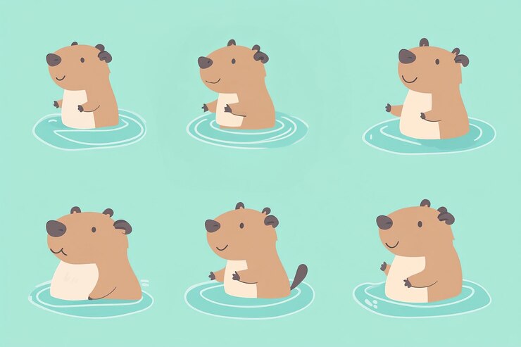 Foto imagen de un capibara en forma repetitiva en el agua