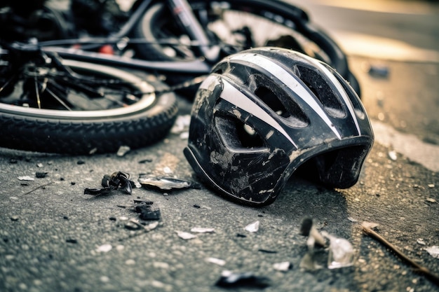 Una imagen capturando las secuelas de un accidente de bicicleta en una carretera de la ciudad IA generativa