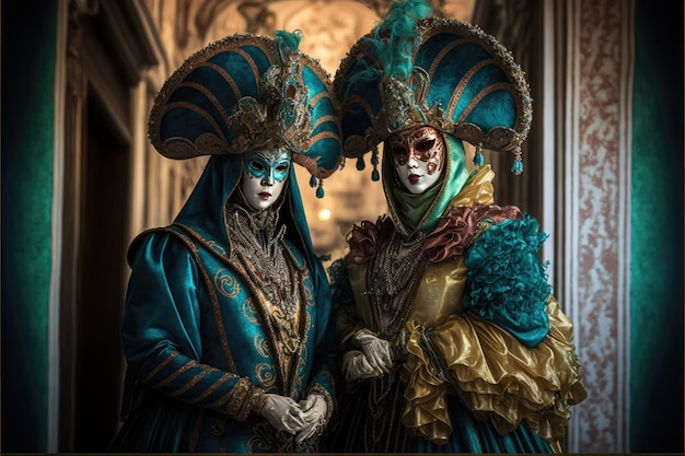 Imagen del carnaval de Venecia Increíbles trajes tradicionales venecianos IA generativa