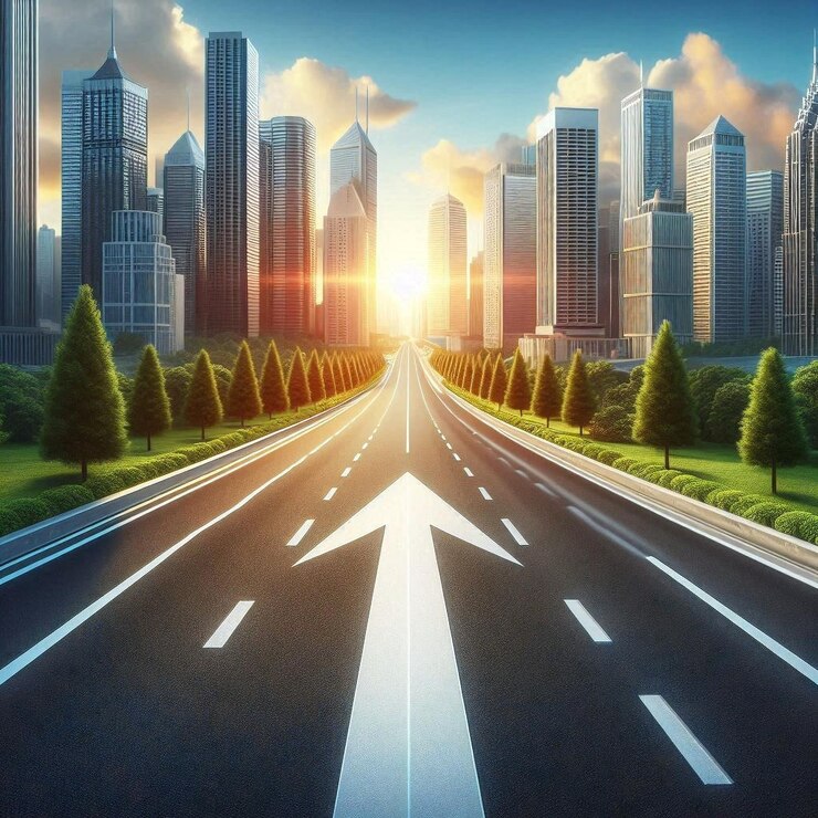 una imagen de una carretera con una flecha apuntando a la derecha