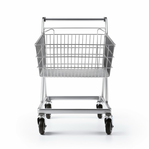 imagen de un carrito de plata de un supermercado directamente desde el fondo blanco delantero