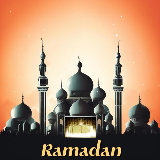 Imagen de cartel de Ramadán que muestra una hermosa mezquita